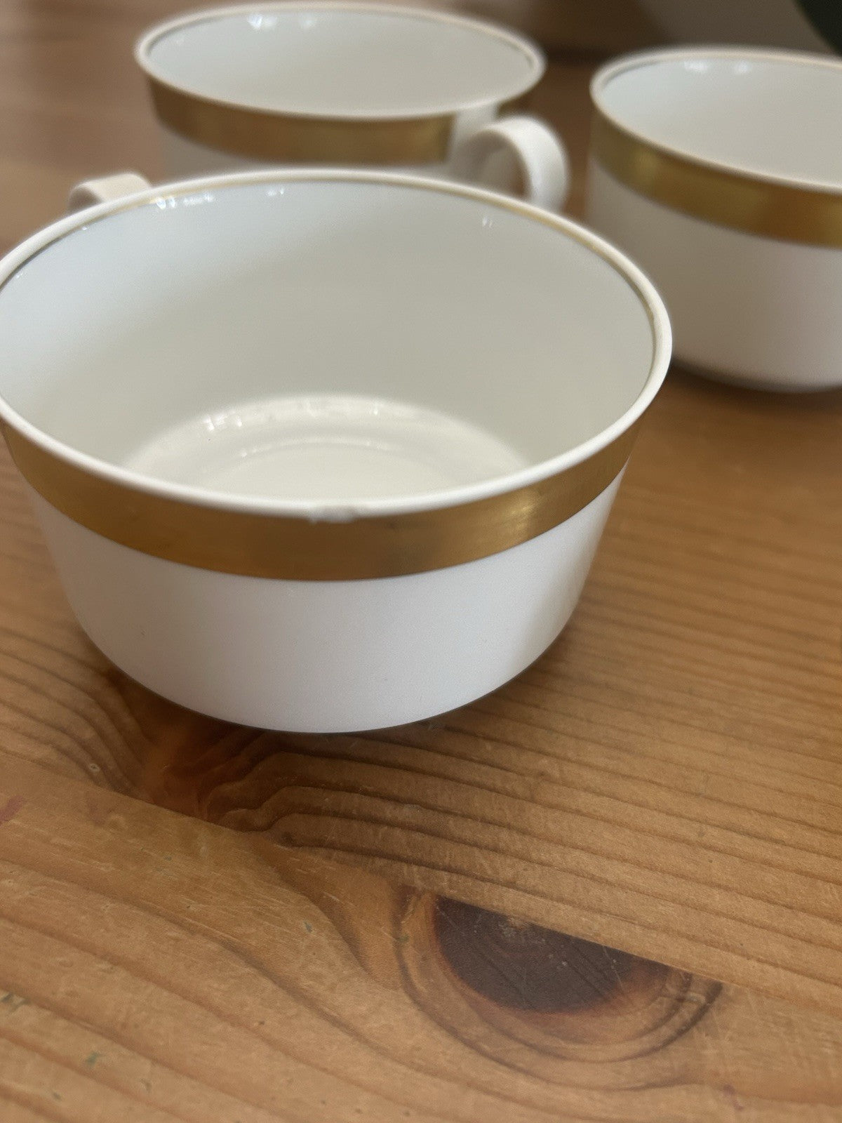 Langenthal Suisse Chateau Teacups – Set of 5 – White & Gold Band – Swiss Porcelain – Vintage