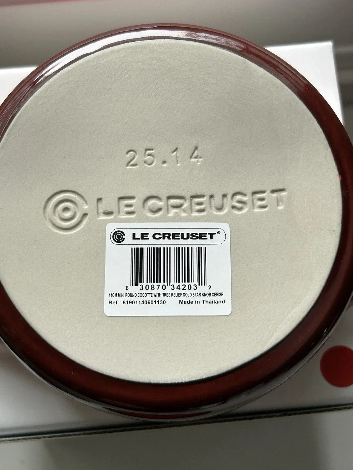 Le Creuset Mini Round Cocotte 14cm – Cerise Red Tree Relief – Brand New in Box