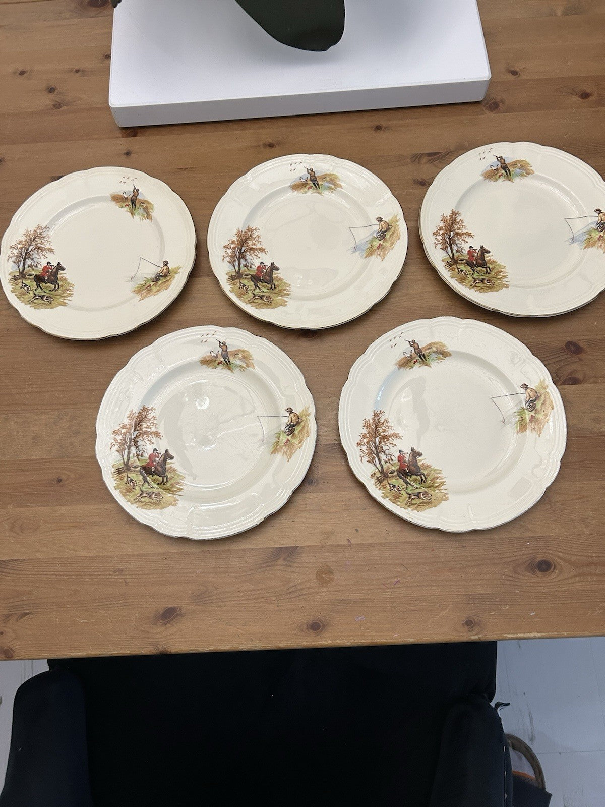 Vintage Alfred Meakin Country Life Side Plates – Set of 5 – Hunting & Fishing – England