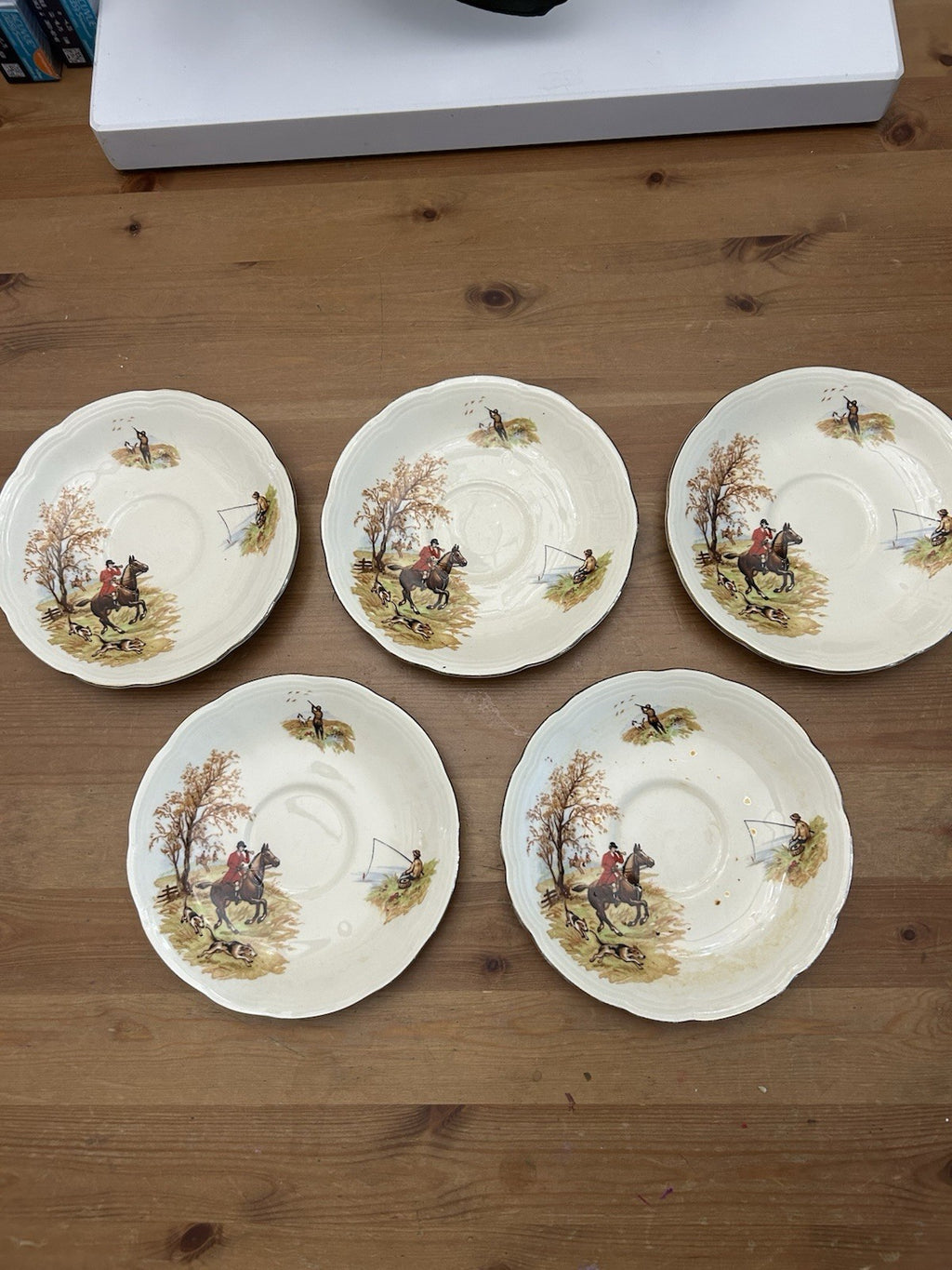 Vintage Alfred Meakin Hunting Scene Saucers – Set of 5 – Country Life – England
