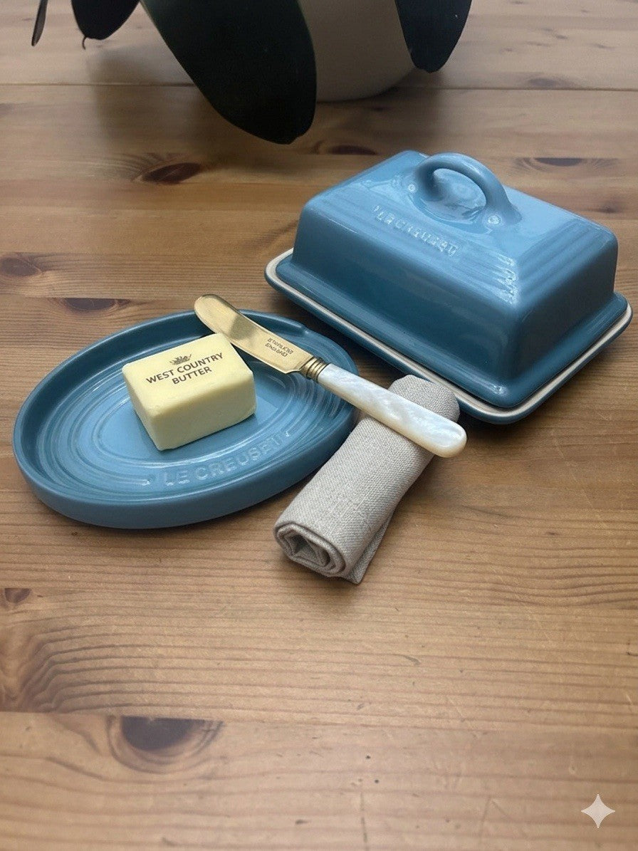 Le Creuset Caribbean Blue Butter Dish & Oval Spoon Rest – Brand New & Boxed