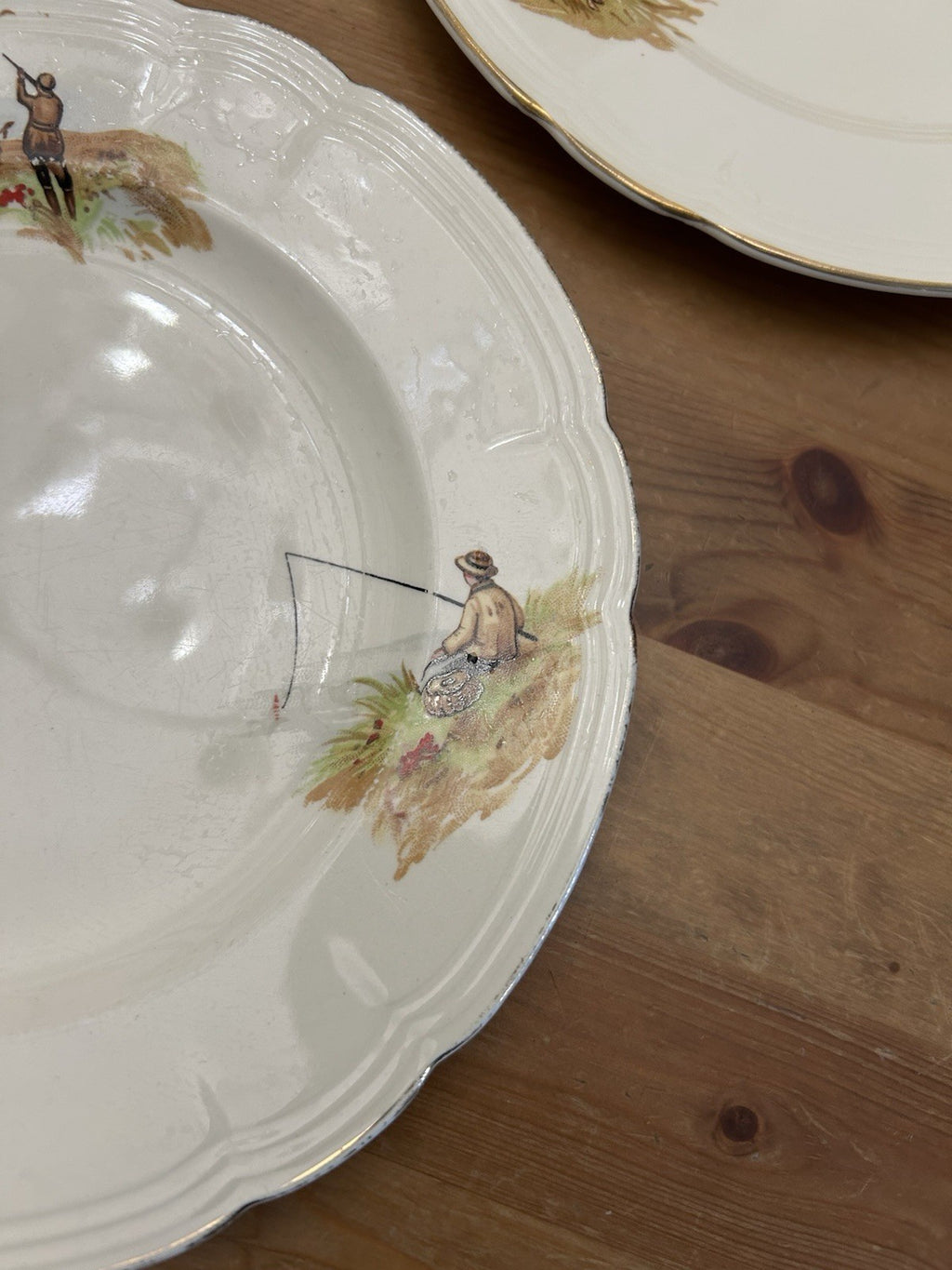 Vintage Alfred Meakin Country Life Side Plates – Set of 5 – Hunting & Fishing – England