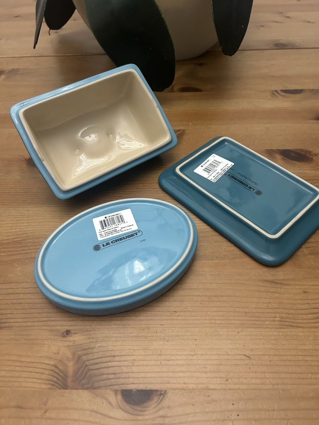 Le Creuset Caribbean Blue Butter Dish & Oval Spoon Rest – Brand New & Boxed