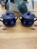 Le Creuset Dark Blue Stoneware Soup Bowls with Lids – Set of 2 – Pre-Loved