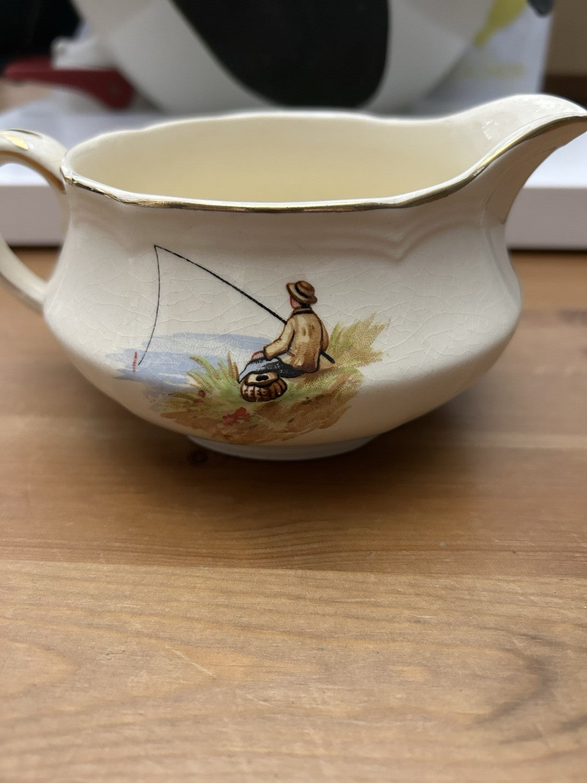 Vintage Alfred Meakin Fox Hunting Scene Small Jug – Gold Gilt Ironstone England