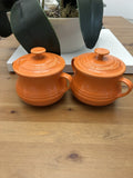 Le Creuset Volcanic Orange Soup Bowls with Lids – Set of 2 – 400ml Stoneware – Pre-Loved