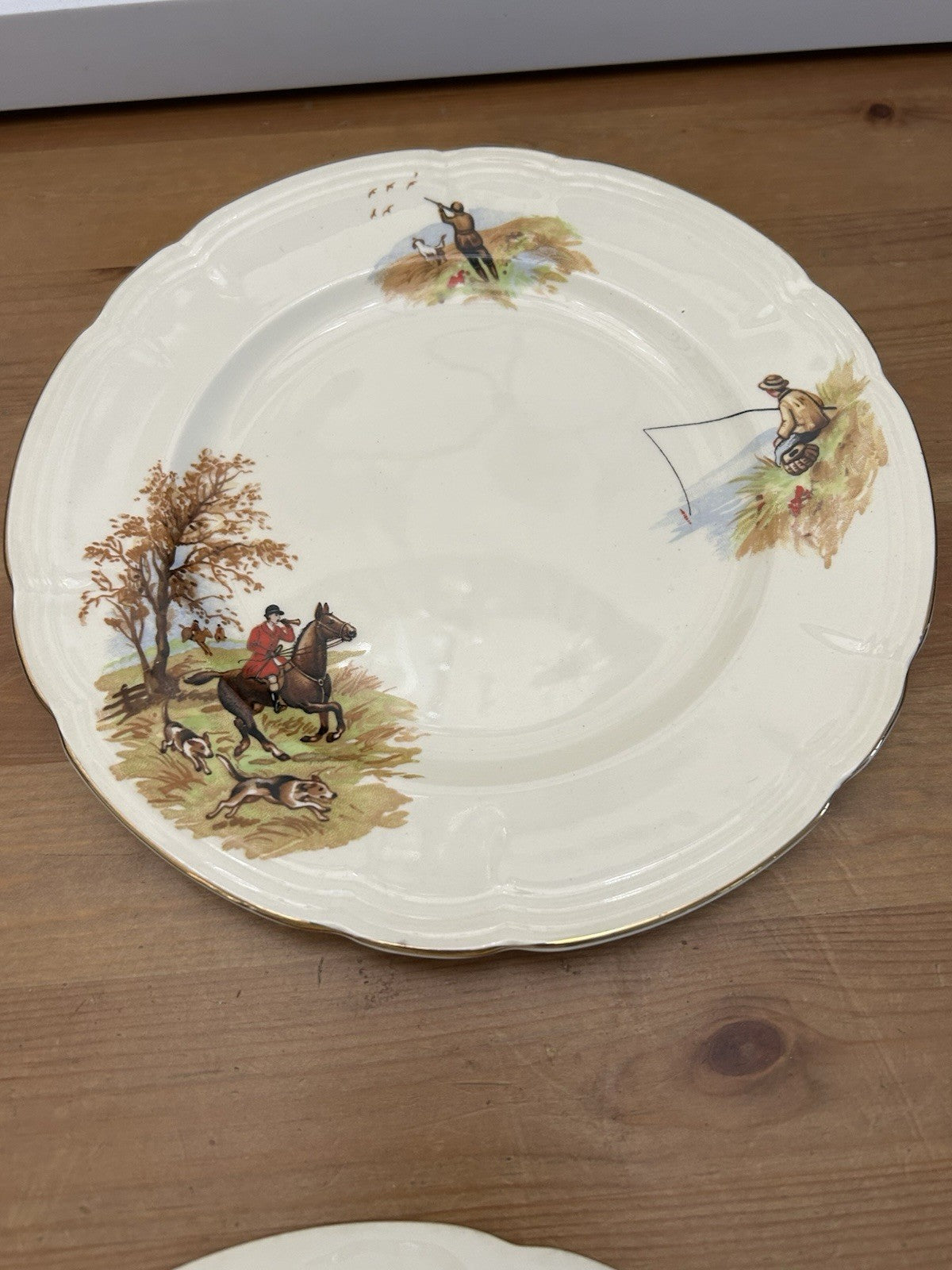 Vintage Alfred Meakin Country Life Side Plates – Set of 5 – Hunting & Fishing – England