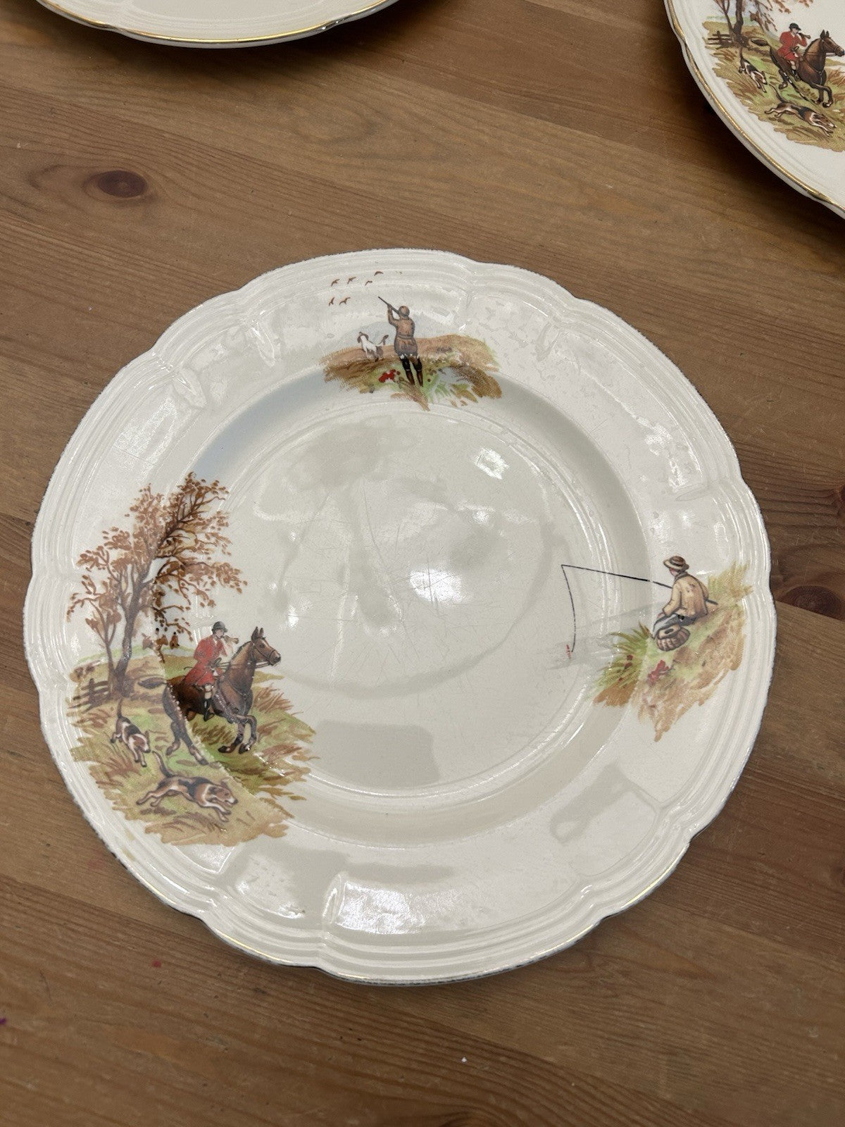 Vintage Alfred Meakin Country Life Side Plates – Set of 5 – Hunting & Fishing – England