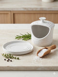 Le Creuset White Stoneware Salt Pig & Oval Spoon Rest Set – Brand New