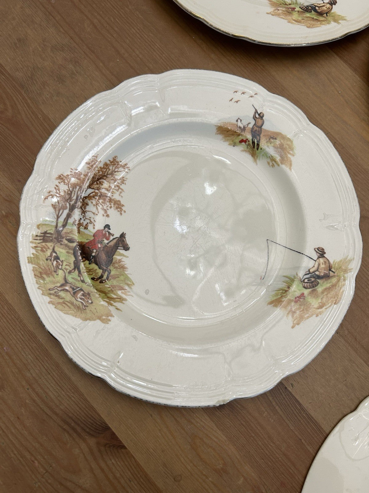 Vintage Alfred Meakin Country Life Side Plates – Set of 5 – Hunting & Fishing – England