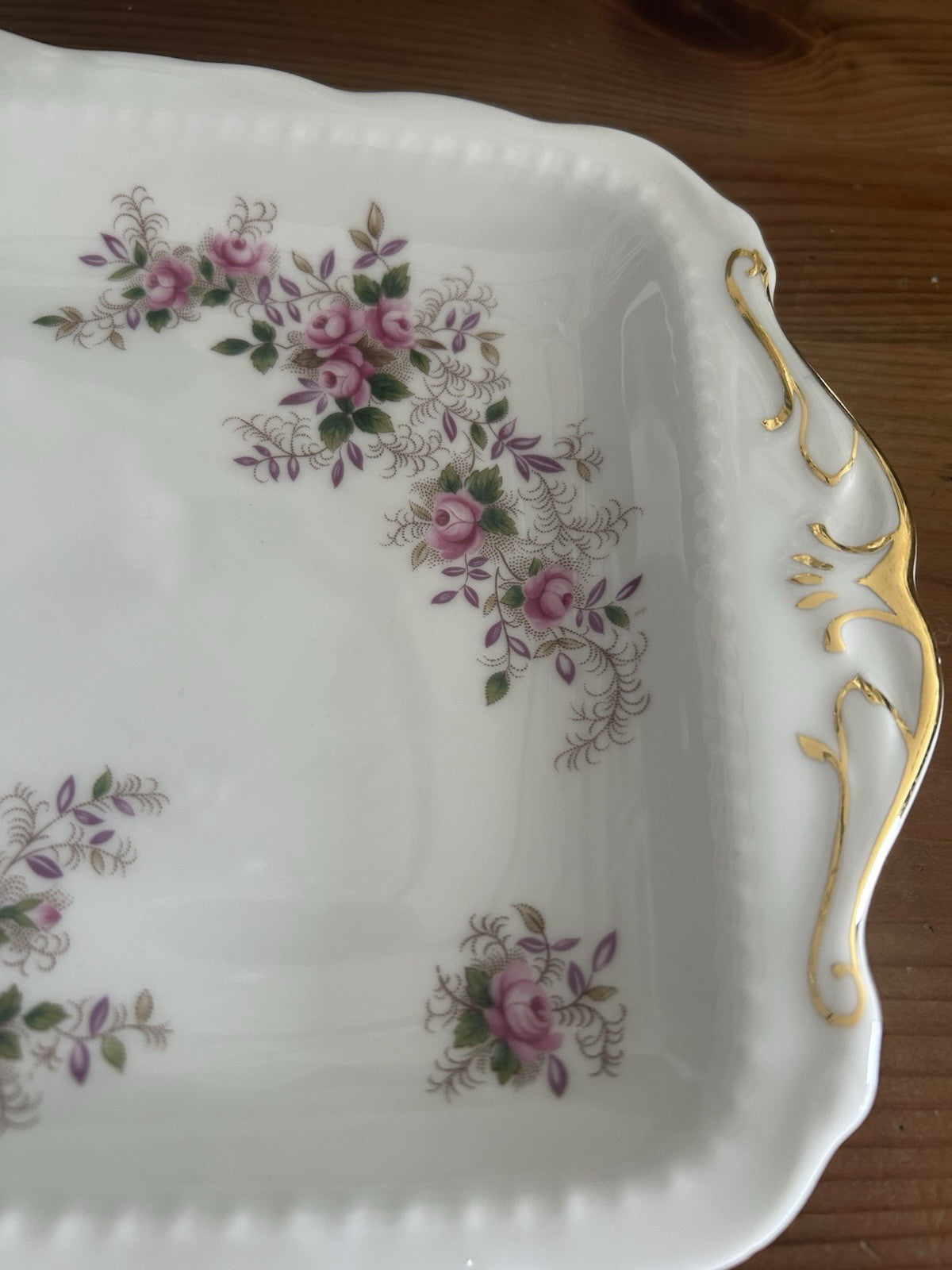 Royal Albert Lavender Rose Sandwich Tray – Fine Bone China – Gold Gilt – Made in England 1961 – Vintage