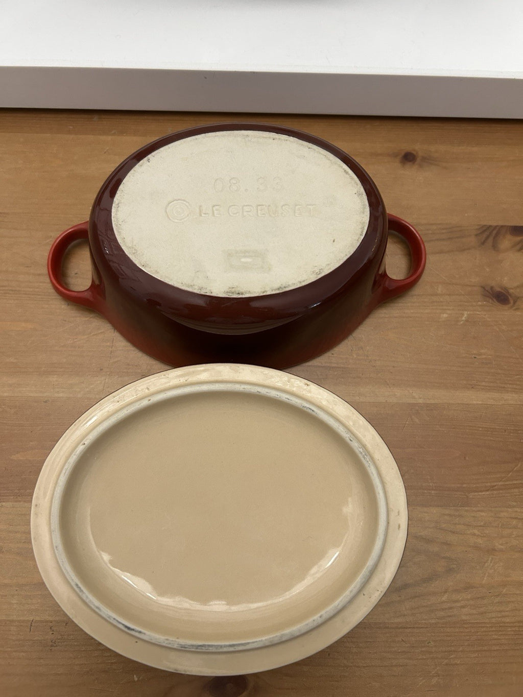 Le Creuset Cerise Red Mini Round Casserole Dish – 13cm Stoneware – Pre-Loved
