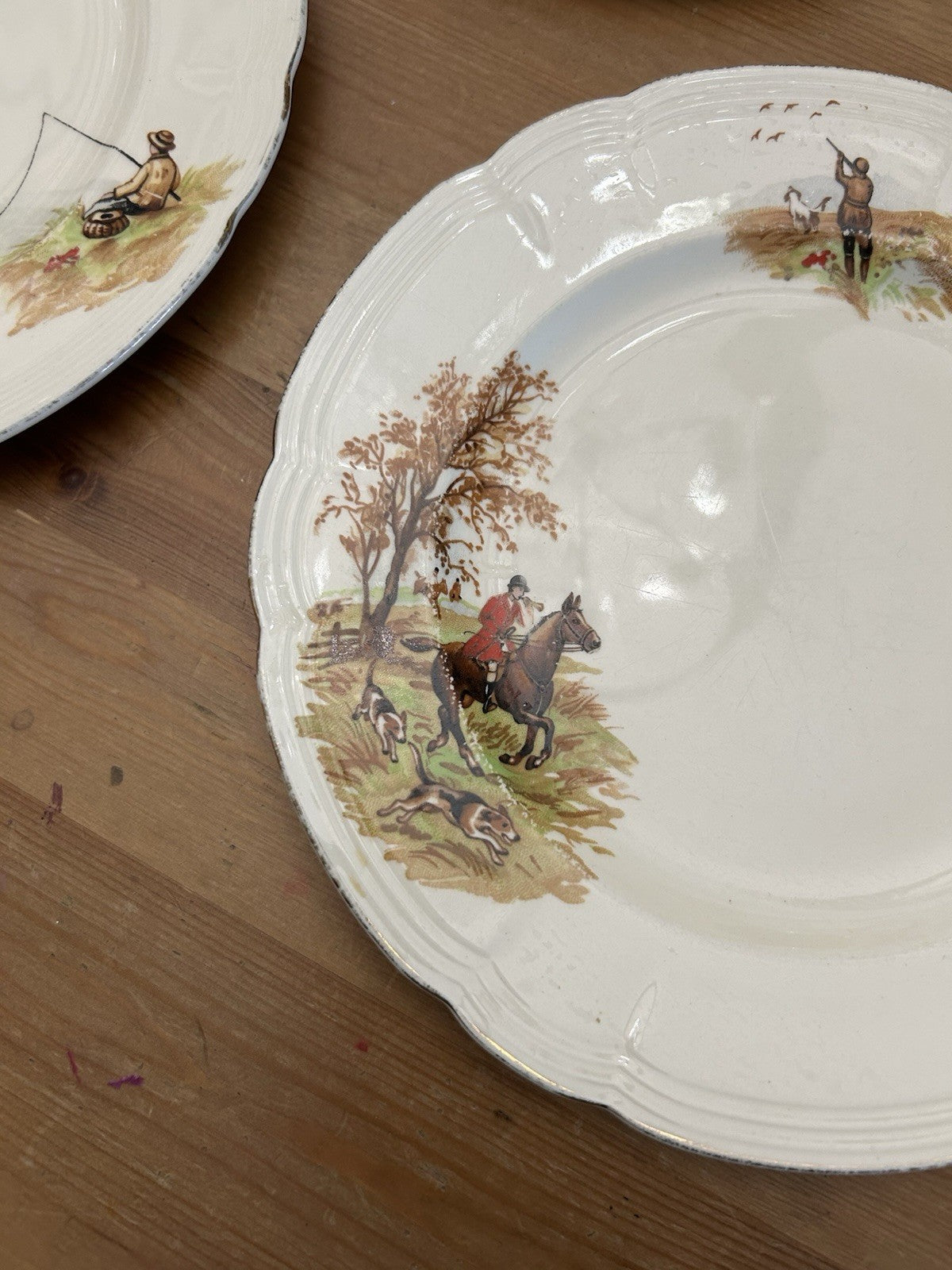 Vintage Alfred Meakin Country Life Side Plates – Set of 5 – Hunting & Fishing – England