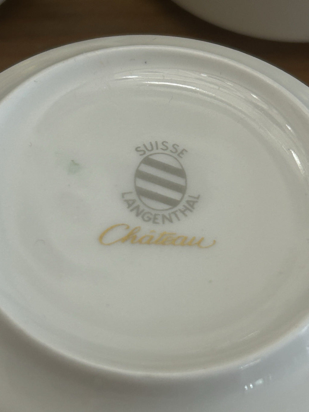 Langenthal Suisse Chateau Teacups – Set of 5 – White & Gold Band – Swiss Porcelain – Vintage