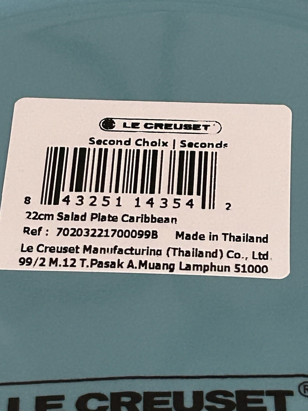 Le Creuset Stoneware 22cm Salad Plate - Caribbean Blue - New