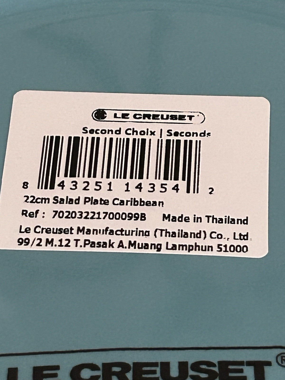Le Creuset Stoneware 22cm Salad Plate - Caribbean Blue - New